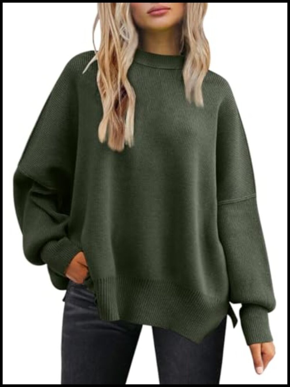 Oversized Batwing Knit Sweater Long Sleeve Crew Neck Tunic Pullover Fall Winter